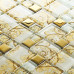 Gold Coated Glass Tile Backsplash White Crystal Mosaic with Plant Patterns 1" x 2" Glossy Kitchen Tiles