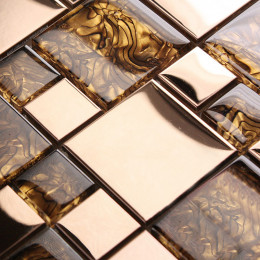 Gold Stainless Steel Metal Tile Crystal Glass Mosaic Wall Backsplash Tiles Bathroom Metallic Tile