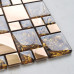Gold Stainless Steel Metal Tile Crystal Glass Mosaic Wall Backsplash Tiles Bathroom Metallic Tile