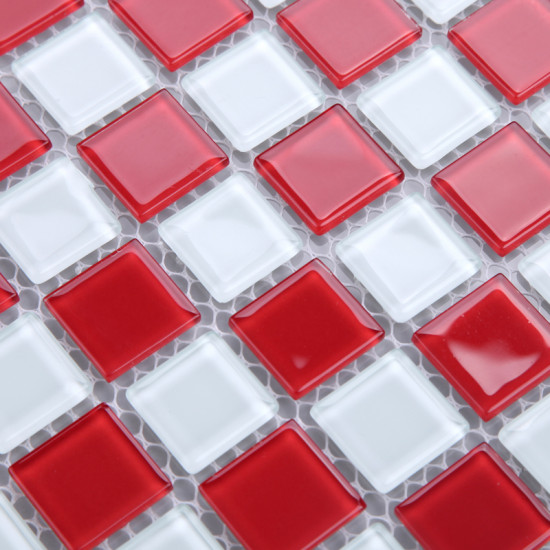 White and Red Tiles for Backsplash in Kitchen and Bathroom, Crystal Glass Mosaic Swimming Pool Tile