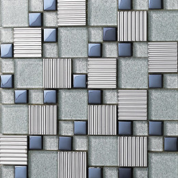 Silver Stainless Steel Tile Dark Blue Glass Mosaic 3d Sidewalk Metallic Backsplash Tiles Bathroom Walls