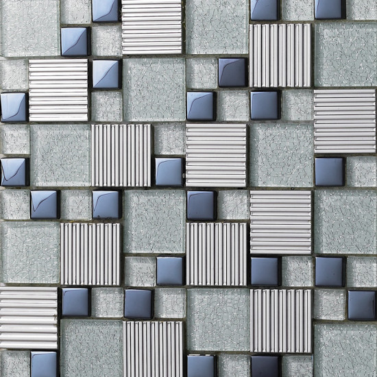 Silver Stainless Steel Tile Dark Blue Glass Mosaic 3d Sidewalk Metallic Backsplash Tiles Bathroom Walls