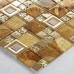 Gold Stainless Steel Tile Brown Glass Mosaic Backsplash 3D Leaf Patterns Kitchen and Bathroom Tiles