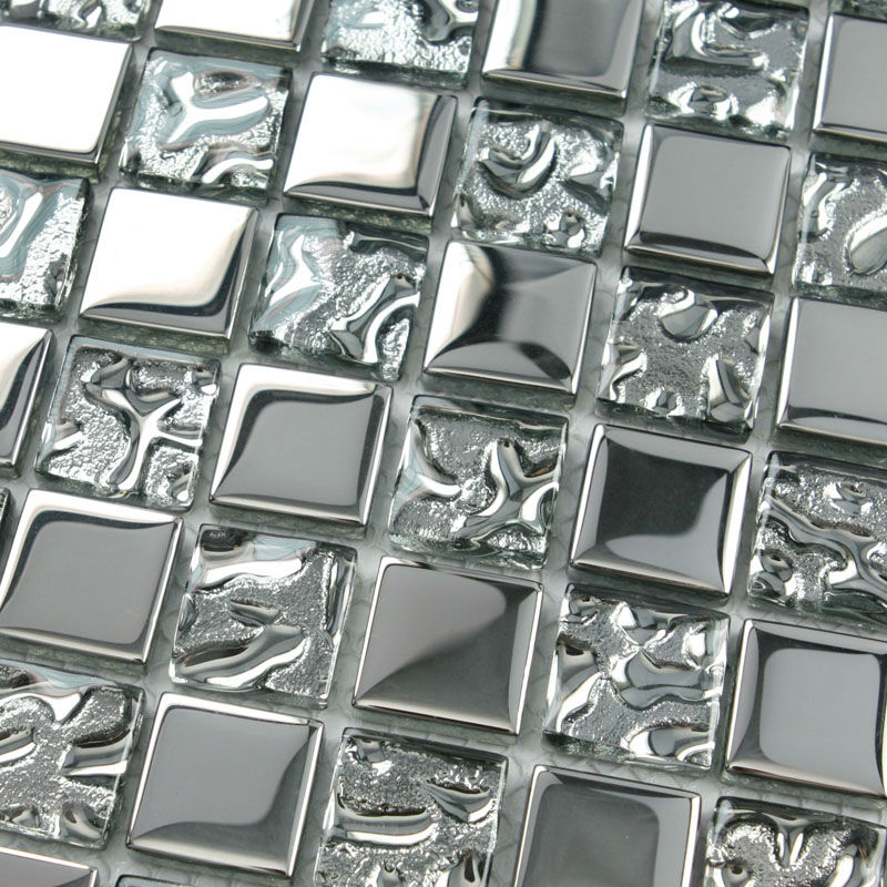 silver with black crystal glass mosaic tiles silver plated glass tiles  kitchen wall design tile backsplashes