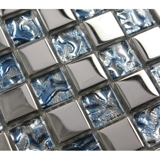 Clear Blue Crystal Square Backsplash Tile Silver Coated Glass Mosaic Bathroom Wall and Floor Tiles