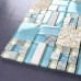 Glass Blue Tile Backsplash Cream Stone Gold Patterned Mosaic Accent Tile Shower Bathroom Wall Tiles