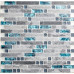 Teal Blue Glass Tile Backsplash Gray Marble Strip Random Interlocking Bathroom Shower Tiles