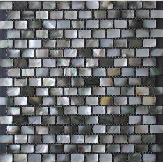 Black Shell Subway Tile White Iridescent Seashell Mosaic Deep-Water Mother of Pearl Backsplash Tiles