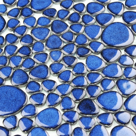 Blue Porcelain Pebble Tile Heart-shaped Ceramic Mosaic Backsplash Glazed Floor Tile Pebbles