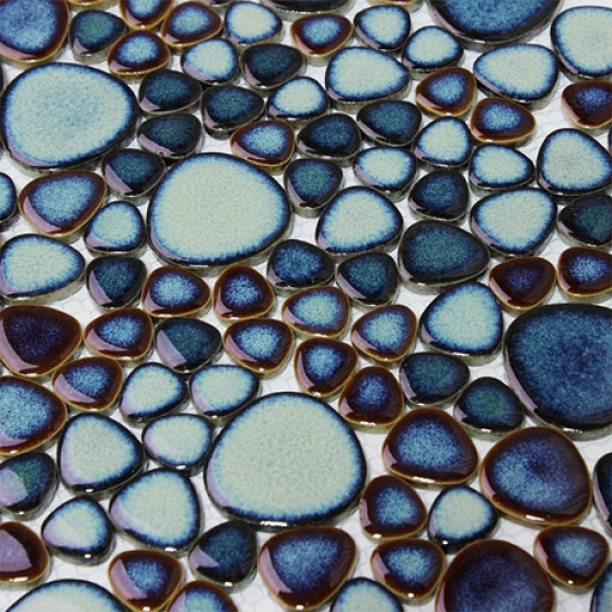 Green Porcelain Pebble Tile Heart-shaped Ceramic Mosaic Backsplash Glazed Floor Tile Pebbles