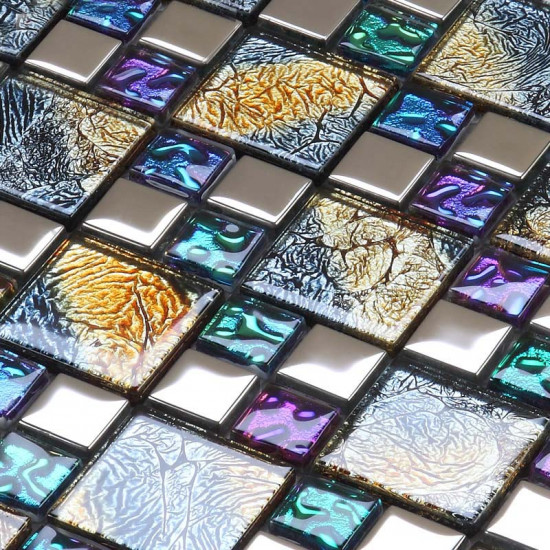 Multicolored Crystal Tile Backsplash Silver Coated Glass Mosaic for Kitchen or Bathroom