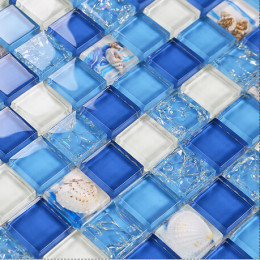 Sky Blue Cracked Glass Mosaic Resin Conch Tile Kitchen Backsplash White Crystal Bathroom Wall Tiles