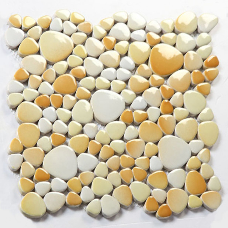 Off White Porcelain Pebble Tile Colorful Ceramic Mosaic Fifyh Pebble Tile Colorful Ceramic Mosaic