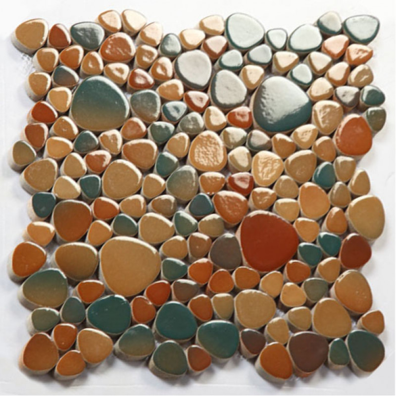 Multi Colored Porcelain Pebble Tile Glossy Ceramic Mosaic Fifyh Com