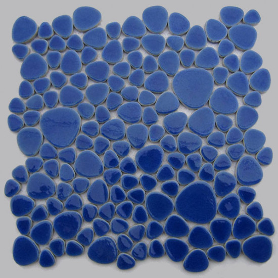 Blue Porcelain Pebble Tile Glossy Ceramic Mosaic Floor Tile Bathroom Backsplash Wall Tiles