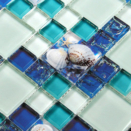 Blue Glass Mosaic Resin Shell Tile Cracked Crystal Kitchen Backsplash Beach Style Bathroom Wall Tiles