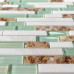 Sea Green Glass and White Stone Tile Resin Conch Interlocking Beach Inspired Backsplash Coastal Bathrooms