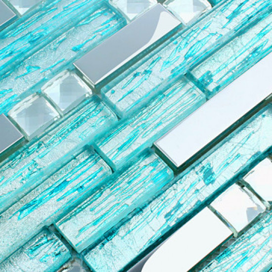 Silver Stainless Steel Tile Aqua Glass Backsplash Crystal Diamond Mosaic Bathroom Shower Wall Tiles