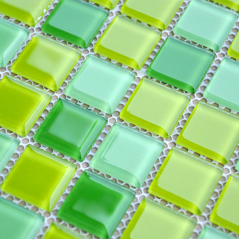 Green Glass Mosaic Glossy Tile Modern, Square Glass Tiles