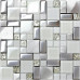 Silver Stainless Steel Tile White Crystal Glass Backsplash Metallic Mosaic Bathroom Wall Tiles