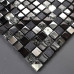 Black Marble Mosaic Tile Silver Coated Glass Backsplash Cracked Crystal Bathroom and Kitchen Tiles