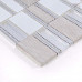 Silver Brushed Aluminum Tile White Frosted Glass Mosaic and Textured Stone Tiles Bath Wall Decor