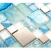 Silver Stainless Steel Tile Blue Glass Backsplash Beach Themed Bathroom Tiles Metallic Mosaic