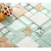 Sea Green Glass and White Stone Tile Resin Conch Beach Inspired Kitchen Backsplash Coastal Bathrooms