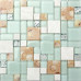 Sea Green Glass and White Stone Tile Resin Conch Beach Inspired Kitchen Backsplash Coastal Bathrooms