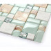 Sea Green Glass and White Stone Tile Resin Conch Beach Inspired Kitchen Backsplash Coastal Bathrooms