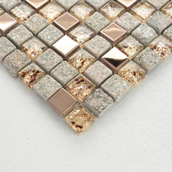 Gray Stone and Glass Mosaic Rose Gold Stainless Steel Tiles Bathroom Backsplash Clear Crystal Kitchen Tile