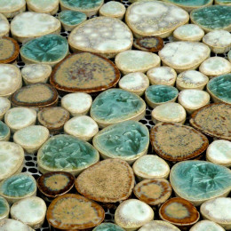 Blue / Cream / Coffee Porcelain Pebble Tile Heart-shaped Ceramic Mosaic Backsplash Glazed Tile Pebbles