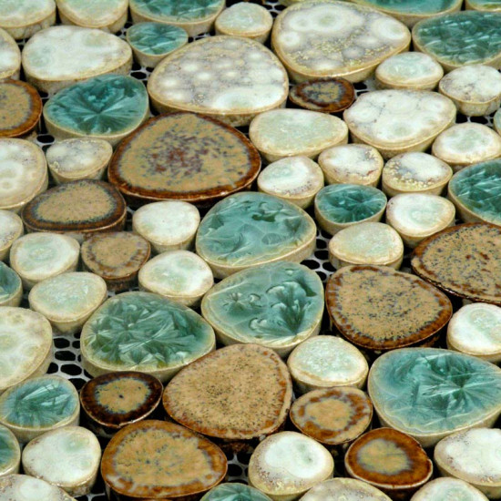 Blue / Cream / Coffee Porcelain Pebble Tile Heart-shaped Ceramic Mosaic Backsplash Glazed Tile Pebbles