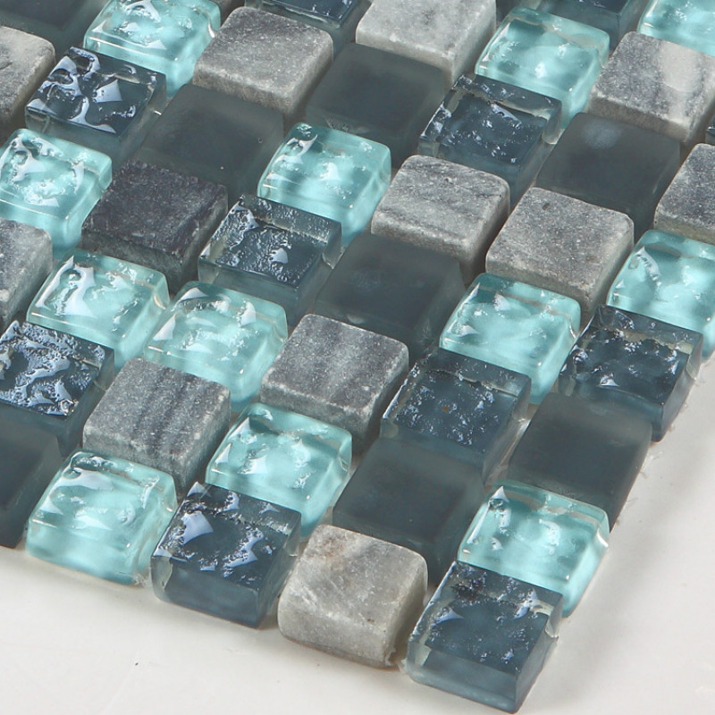 Blue Glass Backsplash Tile Gray Stone Mosaic For Bathroom Fifyh Com