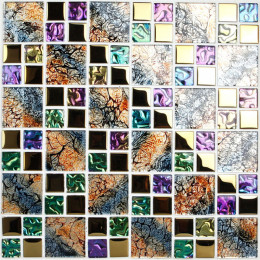 Multicolored Crystal Tile Backsplash Gold Coated Glass Mosaic for Kitchen or Bathroom