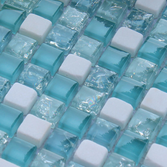 Glass Blue Tile Backsplash Cracked Crystal Mosaic Bathroom Wall Shower Floor White Stone Tiles